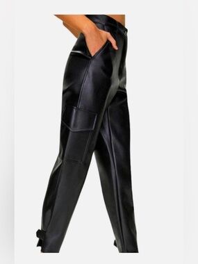 Wilfred Black Faux Leather Wide-Leg Cargo Pants